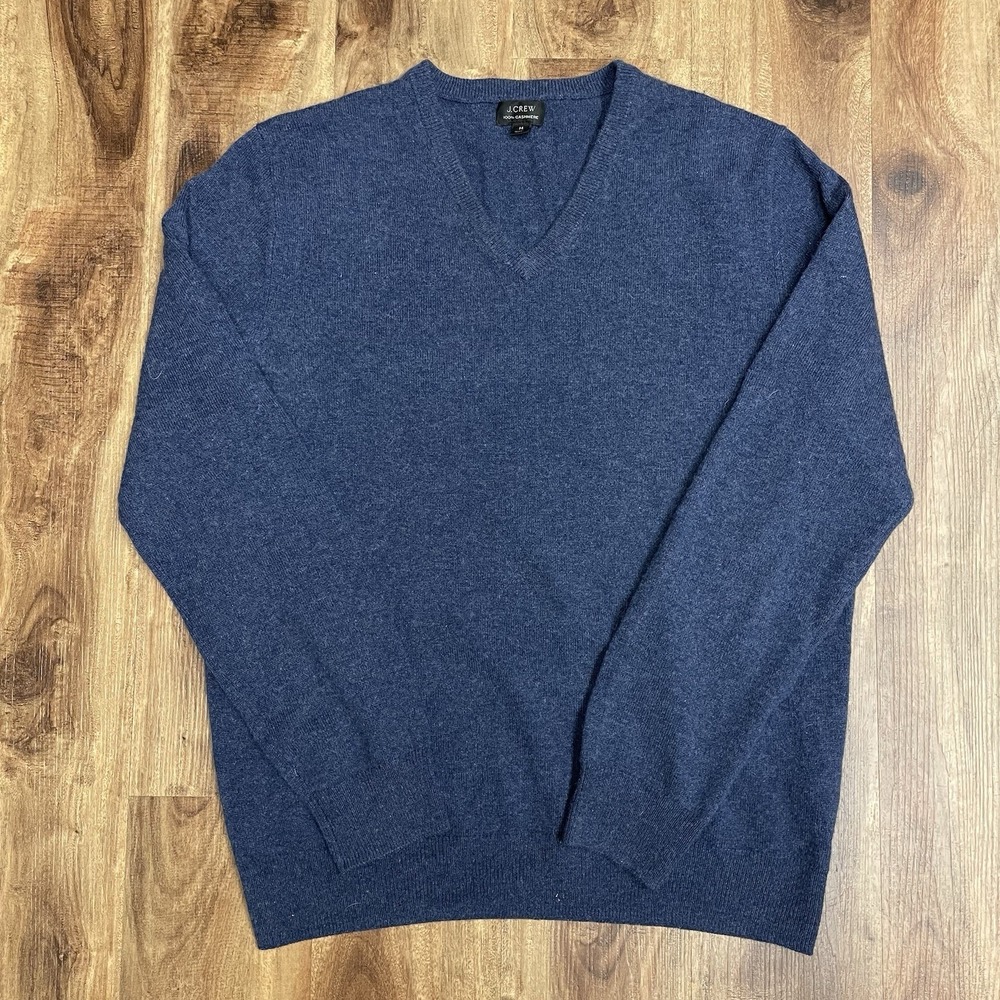 J.Crew Mens Sweater Pullover Medium Blue V-Neck 100% Cashmere J6388 Soft Classic